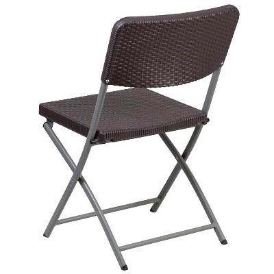 Brown Rattan Plastic Folding Chair with Gray Frame, Set of 2