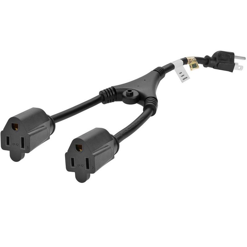 Monoprice Power Cord Splitter Cable - 1.17 Feet - Black | NEMA 5-15P to 2x NEMA 5-15R, 14AWG, 15A, 1 of 6