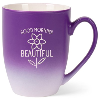 Elanze Designs Good Morning Beautiful 12 Ounce Ceramic Laser-Etched Engraved Drinkware Mug, Purple and White Ombre