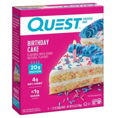 Quest Gluten Free Nutrition Protein Bar Birthday Cake - 4ct: 20g Protein, Chewy, Ready to Eat, 8.5oz