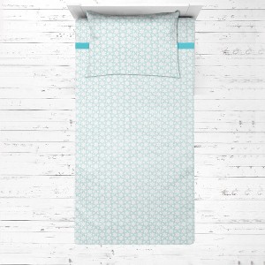 Bacati - Floret Aqua Muslin 3 pc Toddler Bed Sheet Set 100 pecent cotton - 1 of 4