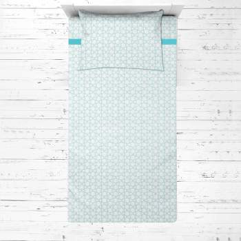 Bacati - Floret Aqua Muslin 3 pc Toddler Bed Sheet Set 100 pecent cotton