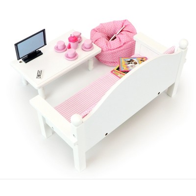 White Wooden Doll Sofa and Coffee Table Set with Pink Cushions
