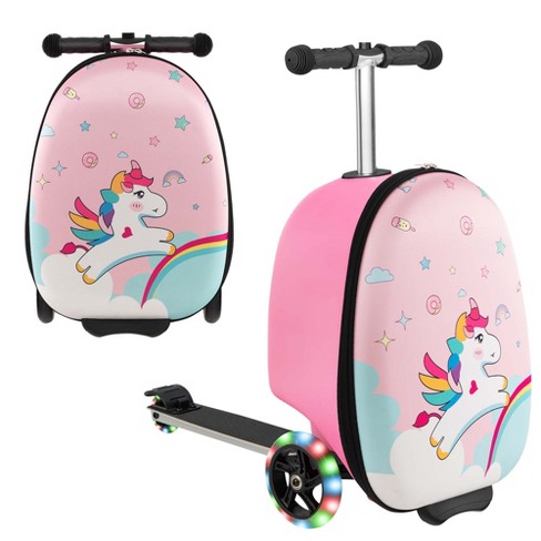 Costway 2-in-1 Folding Ride on Suitcase Scooter with LED Wheels Brake System Kids Toy Gifts