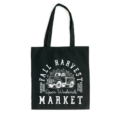 City Creek Prints Fall Harvest Market Canvas Tote Bag - 15x16 - Black