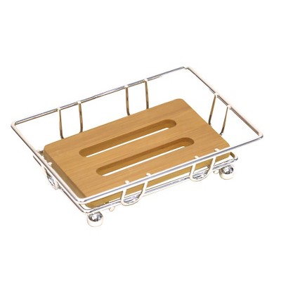 Evideco French Home Goods Bamboo Soap Dish Tray with Metal Wire Frame – Self-Draining Design, Ideal for Bathroom or Kitchen Counters