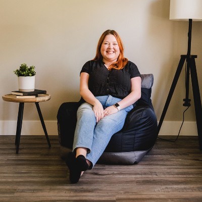 Two Tone Black Polyester Bean Bag Chair with Drink Holder and Pocket