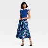 Latino Heritage Month Women's Ruffle Sleeve Midi A-Line Dress - Dark Blue Floral - 3 of 4