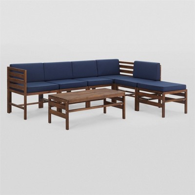 7pc Contemporary Acacia Wood Modular Patio Set With Coffee Table - Dark ...