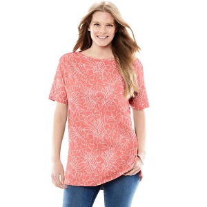 Woman Within Women's Plus Size Perfect Printed Short-Sleeve Boatneck Tunic - 1 of 4