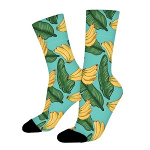 Yellow Bananas Leaves Women Printed Crew Socks Funny Funky Socks Soft Polyester Novelty Gifts for Artists Men - 1 of 1