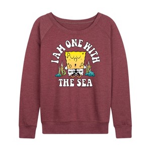 Women's - SpongeBob SquarePants - I'am One With The Sea Lightweight French Terry Wide Neck Long Sleeve Shirt - 1 of 4
