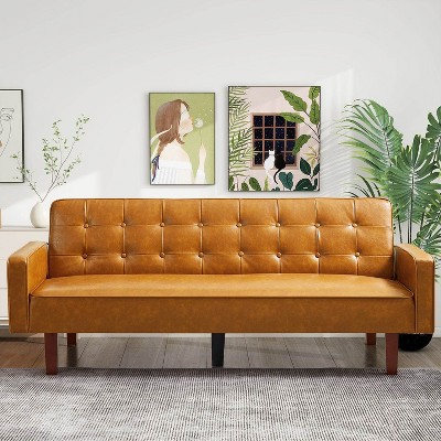 MyDepot Sofa Bed Convertible Loveseat Leather Sofa with Tapered Wood Legs, 74.4 Inch