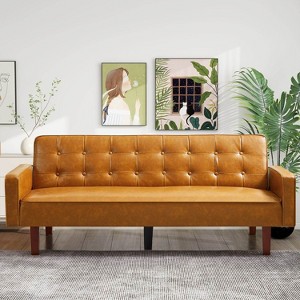 MyDepot 74.4″ Leather Convertible Loveseat - Sofa Bed with Tapered Wood Legs - 1 of 4