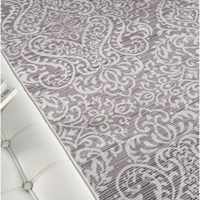 Stone Gray Damask Washable Chenille Area Rug 7'10" x 9'10"