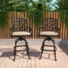 CLIHOME Cast Aluminum Patio Vintage Carved Backrest High Bar Chair with Sofa Cushions(Set of 2) - 2 of 4