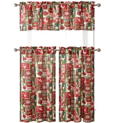 Kate Aurora Christmas Essentials Noel Complete Semi Sheer Kitchen Curtain Tier & Valance Set
