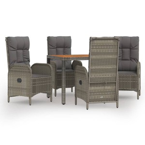 vidaXL 5-Piece Outdoor Poly Rattan Patio Dining Set - Gray Lounge Set with Cushions, Reclining Garden Chairs, Acacia Wood Table - 1 of 4