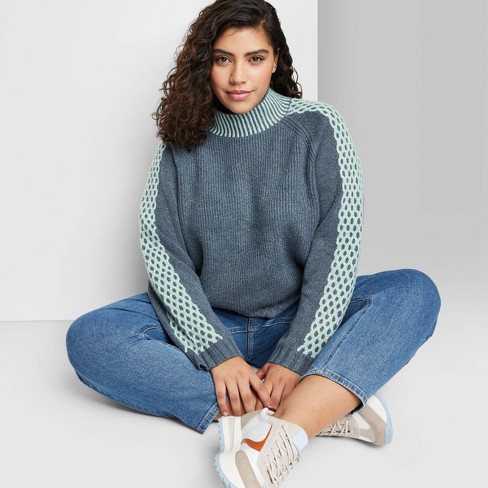 Women's Mock Turtleneck Boxy Pullover Sweater - Wild Fable™ Dark Blue S :  Target