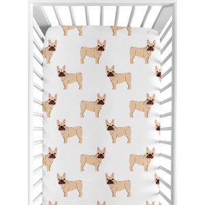 Sweet Jojo Designs Boy, Girl, Unisex/Gender Neutral Baby Fitted Crib Sheet Cartoon Puppy Beige and White - 1 of 4
