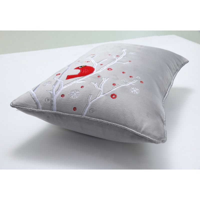 12&#34;x18.5&#34; Velvet Christmas Cardinal Lumbar Throw Pillow Cover Gray - Pillow Perfect, 4 of 7