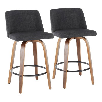 Walnut and Charcoal Gray Swivel Counter Stools - Set of 2