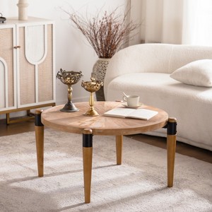 KWPZQEB 36.22" Round Coffee Table, Farmhouse Rustic Tea Table, Traditional Center Table with 4 Legs, Wood Cocktail Table for Living Room, Apartment - 1 of 4