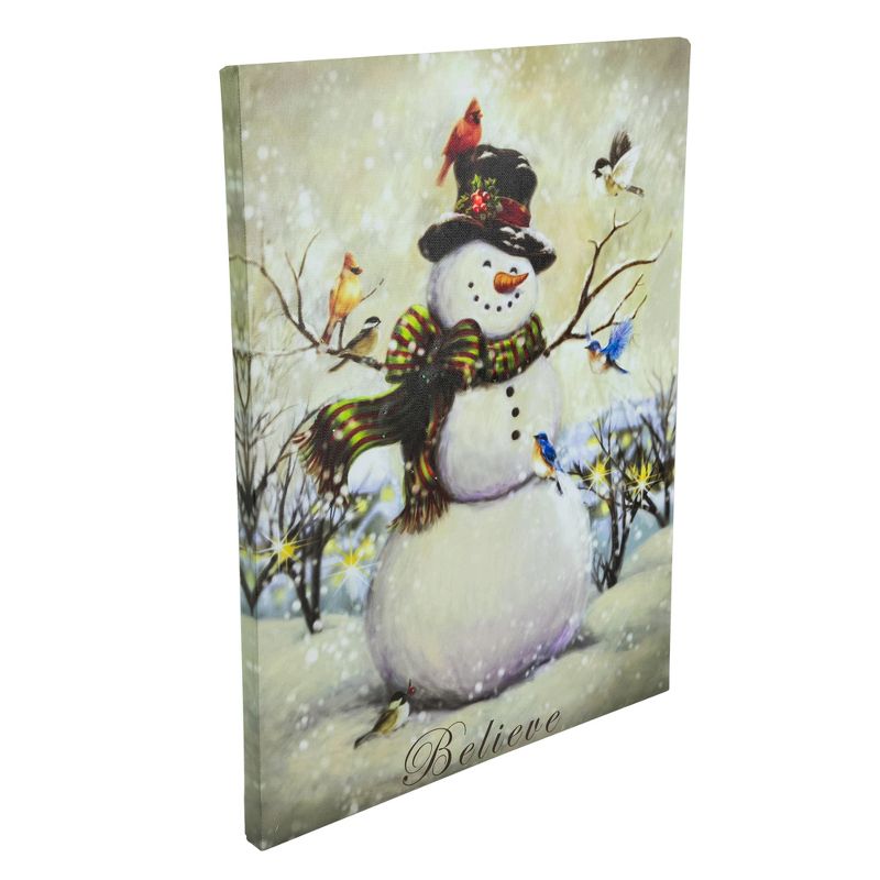 Northlight LED Lighted Snowman and Bird Friends Christmas Canvas Wall Art 15.75" x 11.75", 4 of 6