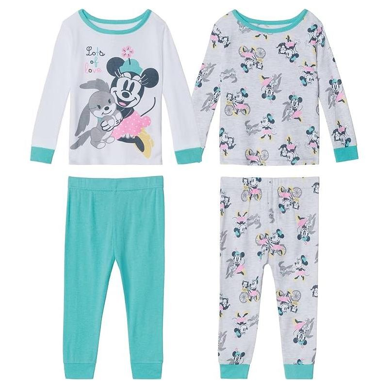 Disney Baby Girl's Minnie Mouse 4-piece Cotton Pajama Set, 1 of 8
