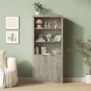 5 Tier Bookcase Display Shelves with Storage Cabinet & Adjustable Shelf, Mid-Century Modern Bookshelves for Home Office, Living Room - 1 of 4