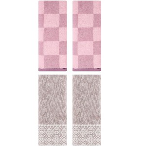 REGALWOVEN 4 Pcs Bathroom Checkered Cotton Face Decorative Hand Towel Set - 1 of 4