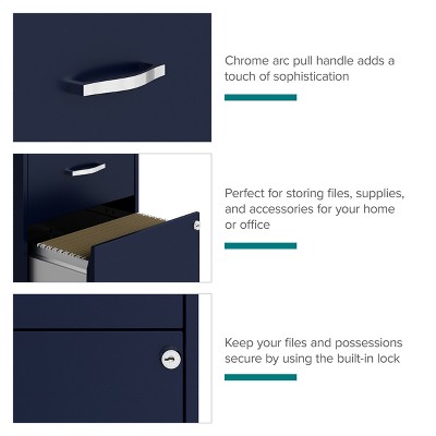 Navy Blue 18" Steel 2-Drawer Lockable Vertical File Cabinet