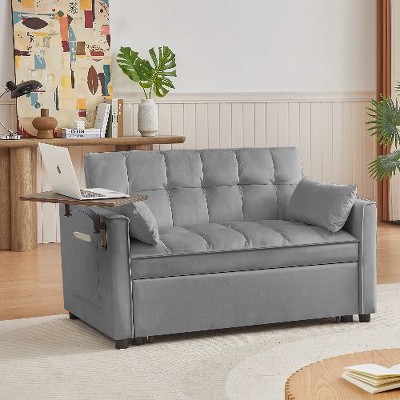 CAVINAS Modern Upholstered Convertible Sofa, Velvet Loveseat Sofa Bed with Adjustable Backrest,  Couches for Living Room with a Small Table