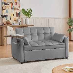 CAVINAS Modern Upholstered Convertible Sofa, Velvet Loveseat Sofa Bed with Adjustable Backrest,  Couches for Living Room with a Small Table - 1 of 4