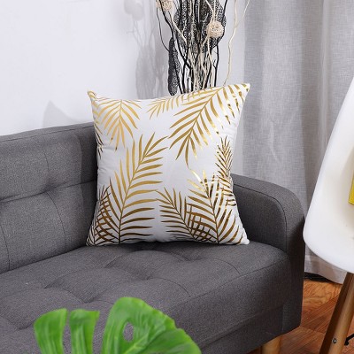 1 Pc 18" x 18" Polyester Blend Pine Leaves Soft Outdoor Square Decorative Pillow Cover Gold - PiccoCasa