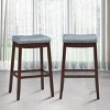 Tangkula Set of 4 Saddle Bar Stools Backless Nailhead Counter Stool with Grey Cushions Coffee/White - 4 of 4