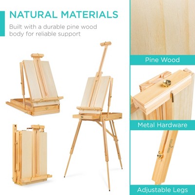 Natural Pine Wood Adjustable French Easel with Paint Supplies