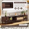75 Inch Modern Rattan TV Stand with Sliding Doors & Drawer, Solid Wood Entertainment Console for Living Room-Cuddlewood - 3 of 4