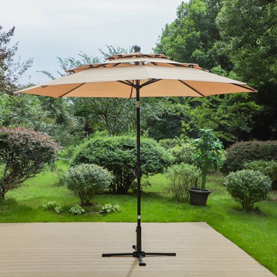 10' x 10' Outdoor 3-Tier Patio Market Umbrella Beige - Captiva Designs