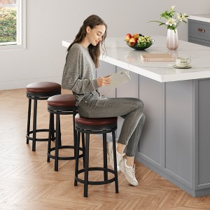 Swivel Bar Stool, 24"H Counter Stool with PU Cushion & Footrest, Kitchen, Dining Room, Bar - 1 of 4