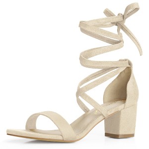 Allegra K Women's Solid Open Toe Lace Up Padded Insole Mid Chunky Heeled Sandals - 1 of 4