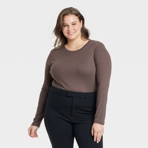 Women's Slim Fit Long Sleeve Ribbed T-Shirt - A New Day™ - 1 of 3