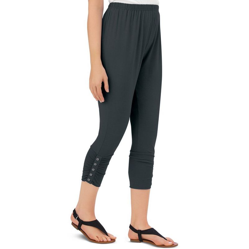 Collections Etc Button Accent Cinched Capri Leggings for Pairing with Tunics & Tops, 1 of 5