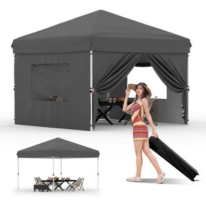 10x10 Ft Pop Up Canopy, 10'x10' Folding Canopy with 3 Highters Adjustable, Outdoor Event Shelter UPF 50+ Gazebo Portable Tents for Beach Wedding EZ - 1 of 4