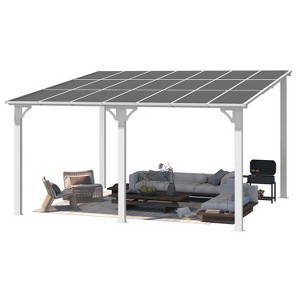 CLIHOME 14 ft. x 12 ft. Outdoor Lean to Gazebo Hardtop Wall Mounted Pergola with Polycarbonate Patio Cover for Patio Lawn - 1 of 4