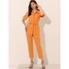 INSPIRE CHIC Women's Short Sleeve Collared Solid Color Button Down Tie Waist Cargo Jumpsuit - 3 of 4
