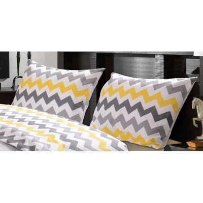 Greenland Home Fashions Vida King Duvet Sham – Yellow/Gray Geometric Design, 20x36 Inches, Soft Cotton Blend