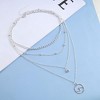 HTUTWOO Boho Layered Wave Pendant Necklace Choker Silver Tassel Necklace Crystal Necklace Vintage Multi Layer Necklace Chain Jewelry for Women - 2 of 4