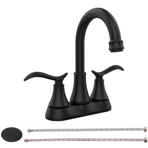 ChicFurnit Bathroom Sink Faucet Modern 2 Handle High Arc Swivel Spout with Pop Up Drain for Stylish Vanity, Black, 14.37"*10.04"*2.6" - 1 of 4