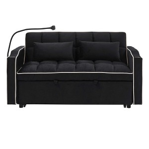 TiramisuBest 55" Velvet Sleeper Sofa with Pull-Out Bed, Convertible Loveseat with Pillows & Side Pockets for Small Spaces, Living Room, Blue - 1 of 4